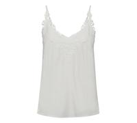 Cream Women's Singlet Lace Trim V-Neck Sleeveless Spaghetti Straps Regular Fit Shirt, Snow White, 14