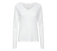 Cream Women's T-Shirt Jersey Tee V-Neck Long Sleeves Regular Fit Hip Length, Snow White, XXL