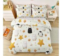Cream Yellow Shell Animal Cat Fish Bedding with Pillowcases, Dreamy Cartoon Soft 100% Microfibre Easy Care Quilt Cover Double for All Seasons