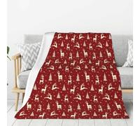 Creamdeer Print Modern Xmas Flannel Blanket 203x152cm | Minimalist Art Throw For Indoor Festive Interior Styling