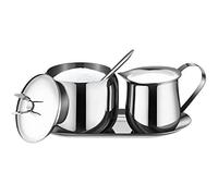 Creamer and Sugar Bowl Set Stainless Steel Latte Milk Cup Cream Jug and Sugar Bowl with Lid Spoon Tray for Coffee Serving Set Frothing Milk