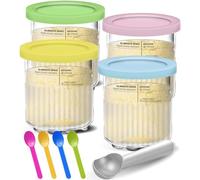 Creami Pints and Lids for Ninja - 4 Pack 24 oz Deluxe 11-in-1 Creamy Icecream Containers Cups Jars Tubs Canisters Set, Smoothie Pot Compatible with NC501 NC500 Series Creamer Ice Cream Maker Machine