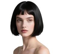 Creamily Black Short Bob Wig,Straight Black Bob Wig with bangs, 12 inch Straight Bob Bangs for Women Natural Looking for Party Halloween Costume Cosplay Party Daily Use