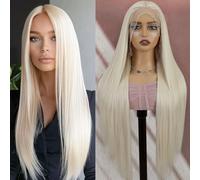 Creamily Blonde Wig, Synthetic Lace Front Wigs Pre-Plucked 13x3 HD Glueless Straight 30 inch Ready to Wear Pre-toned 60 Blonde Wigs Beginner Friendly Suitable For Daily Party Wear