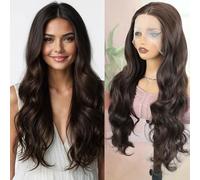 Creamily Dark Brown Lace Front Wig Long Wavy Synthetic Wig Silky Heat Resistant Glueless 13x3 Synthetic Lace Front Wigs Natural Hairline for Women