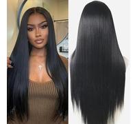 Creamily Lace Front Wig 30inch Straight Synthetic Wig 13x3 HD Lace Long Straight Lace Front Wig Glueless for Women Pre Plucked with Baby Hair Synthetic Glueless Black Wig for Daily Use