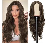 Creamily Long Brown Wig, Long Curly Wavy Wigs for Women, 22 Inches Middle Part Curly Women's Charming Synthetic Natural Hair Wig Daily Party Cospaly Halloween Use