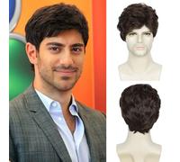 Creamily Mens Brown Wig Short Layered Natural Wavy Heat Resistant Synthetic Hair Wigs Male Guy Daily Party Halloween Costume Cosplay Short Mens Brown Wigs