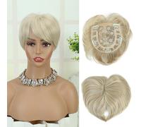 Creamily Short Blonde Hair Toppers for Women with Thinning Hair Piece 360°3D Cover with 5 Clips Wispy Bangs 6.5"*6" Large Coverage Synthetic Hairpieces for Men(Mixed Blonde/#613)