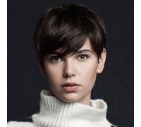 Creamily Short Brown Wigs, Short Pixie Cut Wig with Bangs for Women Natural Layered Synthetic Short Hair Wigs for Women Cosplay Party Daily Use