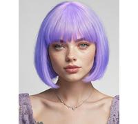 Creamily Short Purple Bob Wigs with Bangs for Women Straight Bob Synthetic Hair Natural Looking Colorful Party Cosplay Costume Halloween Wig for Women Daily Use 10 inches Purple