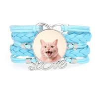 Creamy Cat animal rope love adjustable leather braided fashion bracelet Blu