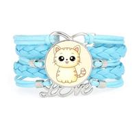 Creamy Cat cute string love adjustable leather braided fashion bracelet Blu