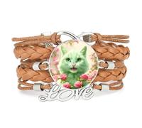 Creamy Cat Rose novelty love adjustable leather braided fashion bracelet Br