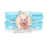 Creamy Cat strap Lucky love adjustable leather braided fashion bracelet Blu
