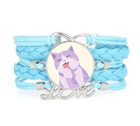 Creamy Cat string Girl love adjustable leather braided fashion bracelet Blu