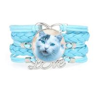 Creamy Cat woven Lucky love adjustable leather braided fashion bracelet Blu