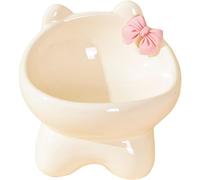 (Creamy) Feeding Bowls for Cats, Raised Cat Bowl, Ceramic Feeding Bowl, Cat Raised Tilted Pet Feeding Bowls, Cute, Tilted Cat Bowl in Kitten Shape,