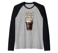 Creamy Fookin Pints Funny Irish Drinking Saint Patricks Pub Raglan Baseball Tee