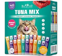 Creamy Lickable Cat Treats & Wet Food Squeeze Tubes - Liquid Kitten Snacks, Urinary Tract Care, Multivitamin Treats for Cats, & Small Dogs, Lick Up 40 Sticks Tuna Mix