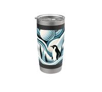 Creamy Sky Blue Penguin Winter North Pole Forest Pattern Stainless Steel Insulated Tumbler