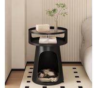 Creamy Style Cat Bed Side Table for Bedroom and Living Room Multi-Functional Sofa Side Table, Minimalist Living Room end Table, Small Night Stand with Storage, Pet-friendly Cat Cabinet(Black)