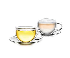 Creano 2X Thermo Cup, Double-Walled Tea/Latte Macchiato/Cappuccino Cup with Saucer, 250 ml