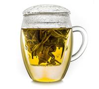 Creano All-in-One Tea Glass 400ml with Glass Filter and Lid - Luxurious Borosilicate Glass Tea Cup with Handle for Pure Infusion - Exclusive Birthday Present - Single Cup