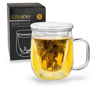 Creano All-in-One Tea Glass 450ml with Glass Filter and Lid - Luxurious Large Borosilicate Glass Mug with Handle - Exclusive Present for Tea & Coffee Lovers - Single Cup