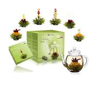 Creano Blooming Tea Gift Set - Flowering Giftset With 500 ml Glass Pot and 6 Flowers - Green Tea
