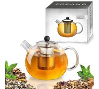 Creano Classic Glass Teapot 1.0L with Stainless Steel Infuser & Stainless Steel Lid - Luxurious Robust Borosilicate Tea Maker - Anti-Drip Spout