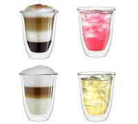 Creano Double Walled Coffee Glasses 400ml - Insulated Latte Macchiato Cups - Cappuccino, Tea - Handmade Heat Resistant XXL Mugs - 4 pcs (Pack of 1)