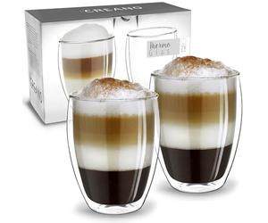 Creano Double Walled Coffee Glasses 400ml - Insulated Latte Macchiato Cups - Cappuccino, Tea - Handmade Heat Resistant Mugs - 2 pcs (Pack of 1)