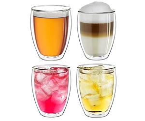 Creano Double Walled Coffee Glasses 400ml - Insulated XXL Latte Macchiato Cups - Cappuccino, Tea - Handmade Heat Resistant Mugs - 4 pcs (Pack of 1)