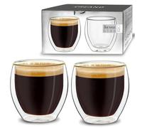 Creano Double Walled Espresso Glass 100ml - Luxurious Classic Round Hand-Blown Borosilicate Thermal Cup for Espresso & Mocha - Exclusive Birthday Present for Couples - Set of 2