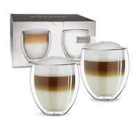 Creano Double Walled Glass 250ml - Luxurious Classic Round Hand-Blown Borosilicate Thermal Cup for Coffee & Tea - Exclusive Birthday Present for Couples - Set of 2