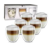 Creano Double Walled Glass 250ml - Set of 6 Luxurious Classic Round Insulated Borosilicate Thermal Cups - Perfect Present for Families & Large Receptions - Set of 6