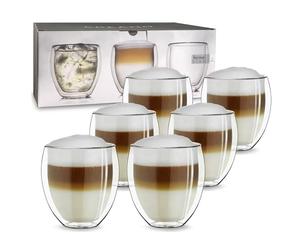 Creano Double Walled Glass 250ml - Set of 6 Luxurious Classic Round Insulated Borosilicate Thermal Cups - Perfect Present for Families & Large Receptions - Set of 6