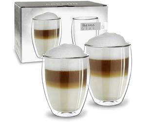 Creano Double Walled High Glasses 250ml - Set of 2 Luxurious Insulated Borosilicate Glasses for Coffee & Tea - Exclusive Birthday or Wedding Present for Couples - Set of 2