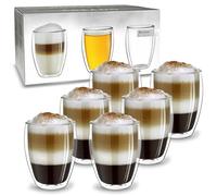 Creano Double Walled High Glasses 400ml - Set of 6 Luxurious Insulated Borosilicate Glasses for Coffee & Tea - Perfect Christmas or Birthday Present for Families - Set of 6