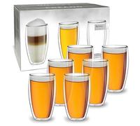 Creano Double Walled Super-Tall Glasses 400ml - Set of 6 Luxurious Slim Insulated Borosilicate Glass Thermal Mugs - Perfect Present for Large Families & Events - Set of 6