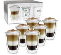 Creano Double Walled V-Shape Glasses 400ml - Set of 6 Luxurious Insulated Borosilicate Glasses for Latte & Smoothies - Perfect Present for Families & Large Parties - Set of 6