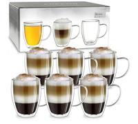 Creano Double Walled XXL Cup 400ml with Handle - Set of 6 Luxurious Insulated High-Shape Borosilicate Thermal Mugs - Perfect Present for Large Events & Offices - Set of 6