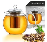 Creano Glass Teapot 1.3L with Stainless Steel Filter & Glass Lid - Luxurious Hand-Blown Borosilicate Tea Maker - Anti-Drip Spout & Heat-Resistant - Medium Teapot