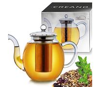 Creano High Glass Teapot 1.0L with Stainless Steel Filter & Glass Lid - Luxurious Vertical Borosilicate Tea Maker - Anti-Drip Spout - Small High Teapot