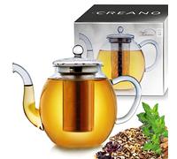 Creano High Glass Teapot 1.6L with Stainless Steel Filter & Glass Lid - Luxurious Vertical Borosilicate Tea Maker - Anti-Drip Spout - Large High Teapot