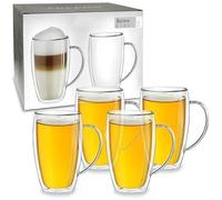 Creano High-Slim Double Walled Glass Mug 250ml with Ergonomic Handle - Set of 4 Luxurious Insulated Borosilicate Thermal Cups - Exclusive Birthday Present for Families - Set of 4