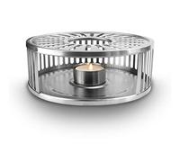 Creano "Stripes" Teapot Warmer in Silver Stainless Steel - Modern Tea Heater with Striped Design for Glass & Ceramic Teapots - Includes Tealight Holder