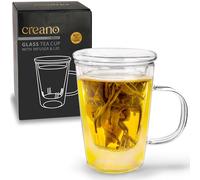 Creano Tea Glass 400 ml - Large Tea Cup with Strainer and Glass Lid - an Ideal Tea Maker