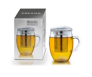 Creano Tea Glass with Stainless Steel Infuser and Lid 400ml - Large Tea Cup - Microwave & Dishwasher Safe - Loose Leaf Tea Maker Gift Set